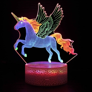 Enhjørning 3D lampe med RGB farver
